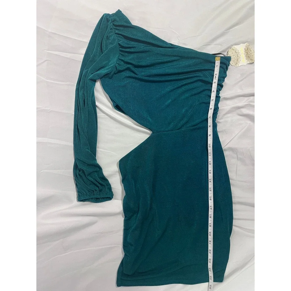 NWT Altar'd State Teal One Shoulder Ruched Draped Glam Mini Dress S